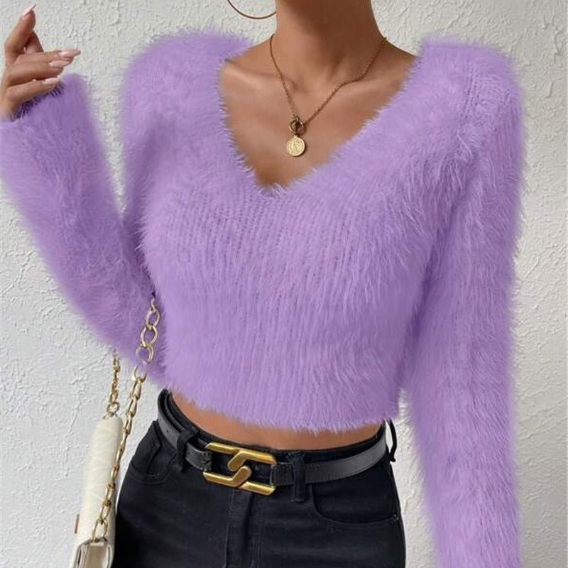 Slim Fit V-Neck Plush Sweater