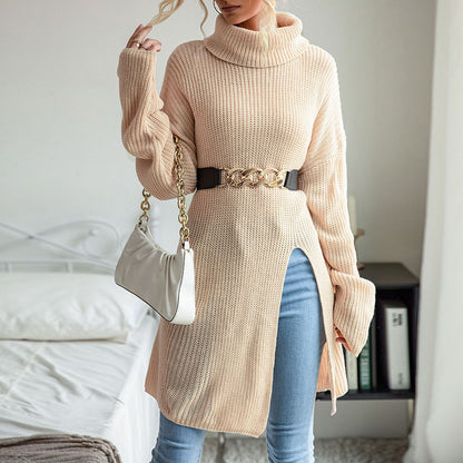 Split High Collar Sweater Dress