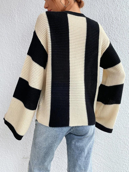 Striped Bell Sleeve Knit Sweater