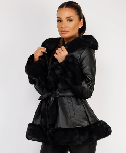 Black fur hooded coat