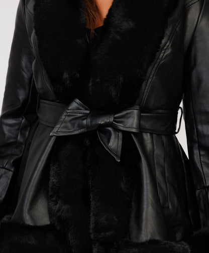 Black fur hooded coat