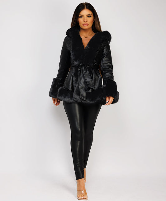 Black fur hooded coat