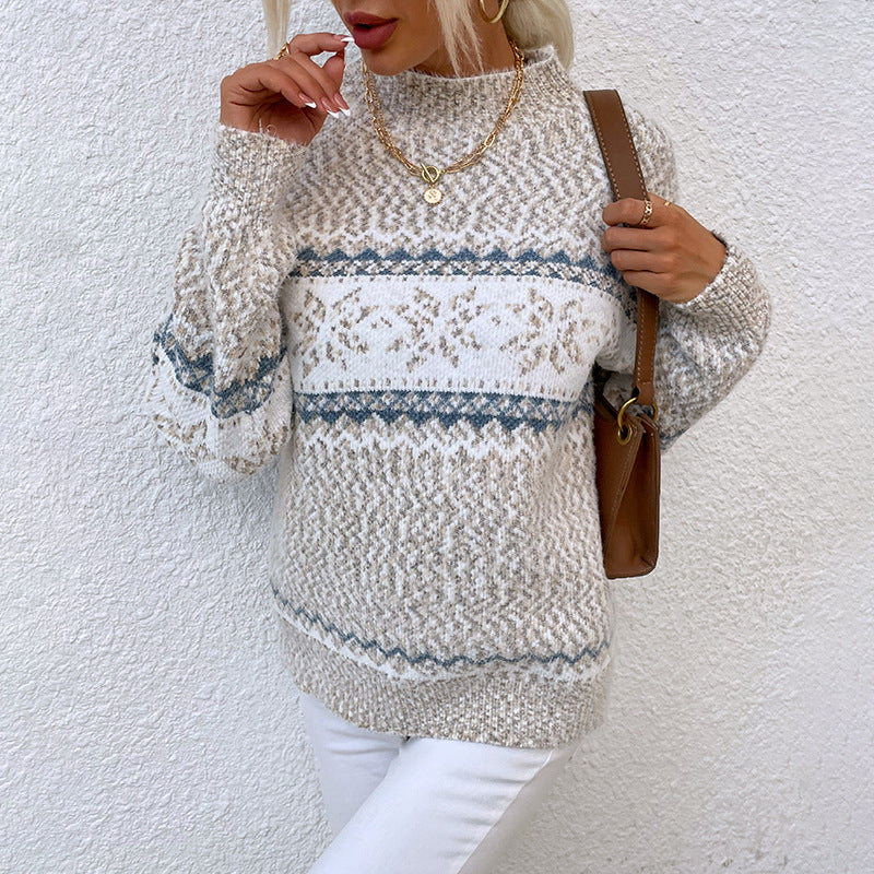 Elegant Jacquard Half Turtleneck Sweater