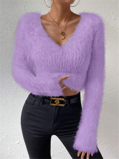 Slim Fit V-Neck Plush Sweater