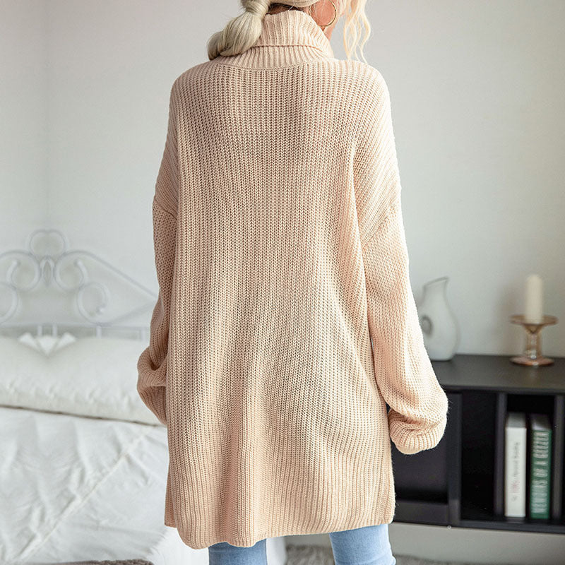 Split High Collar Sweater Dress