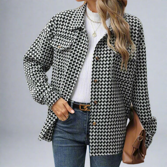 Houndstooth Lapel Tweed Coat